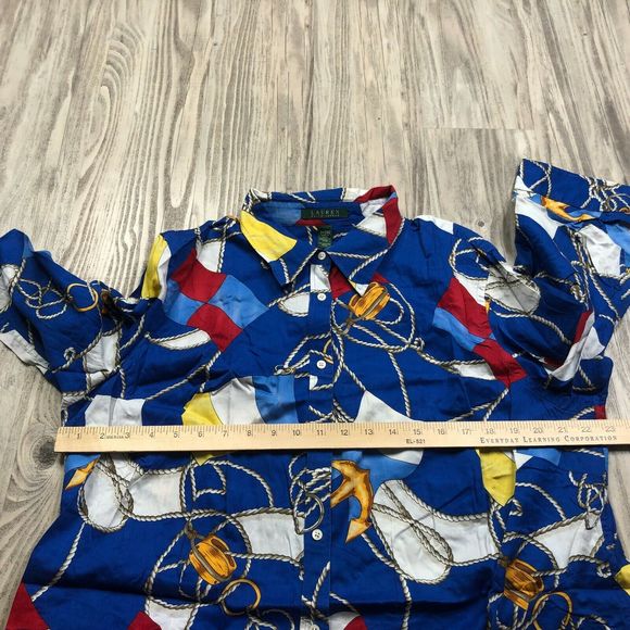 LAUREN RALPH LAUREN Women Top Blouse Nautical Theme Flags Anchor Button 2XL XXL - Picture 6 of 9